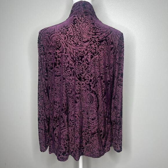 Velvet Burnout Cardigan Jacket Top Petite Small Purple Witchy Whimsigoth Sheer - Picture 7 of 8